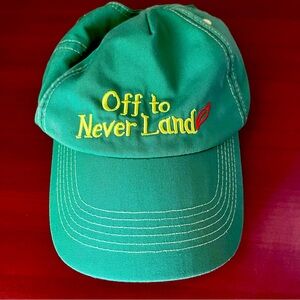 Disney Parks Peter Pan 'OFF TO NEVER LAND' Baseball Cap Hat Green Neverland NWOT